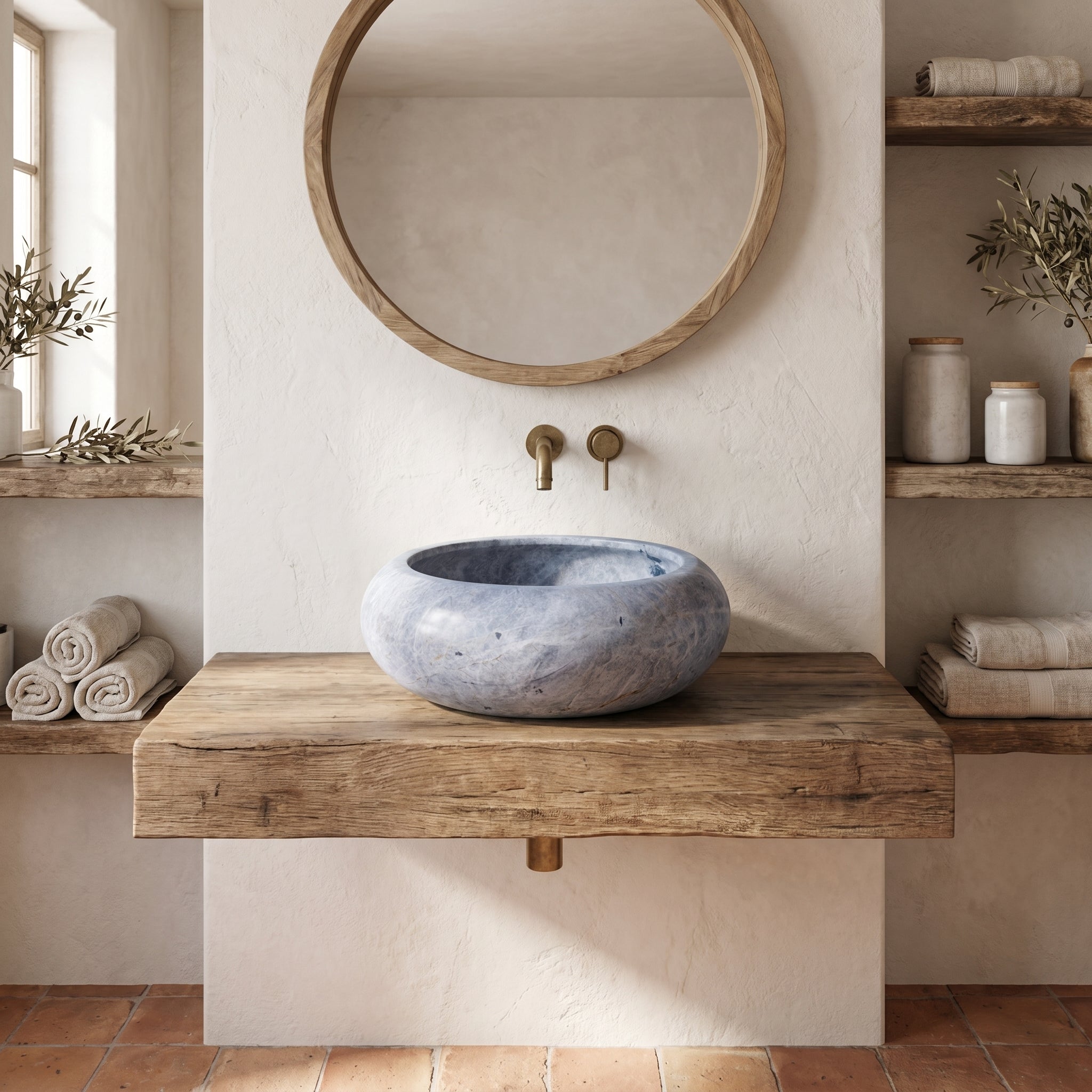 Sirius Silver Marble Natural Stone Vessel Sink (D)15.5" (H)6"