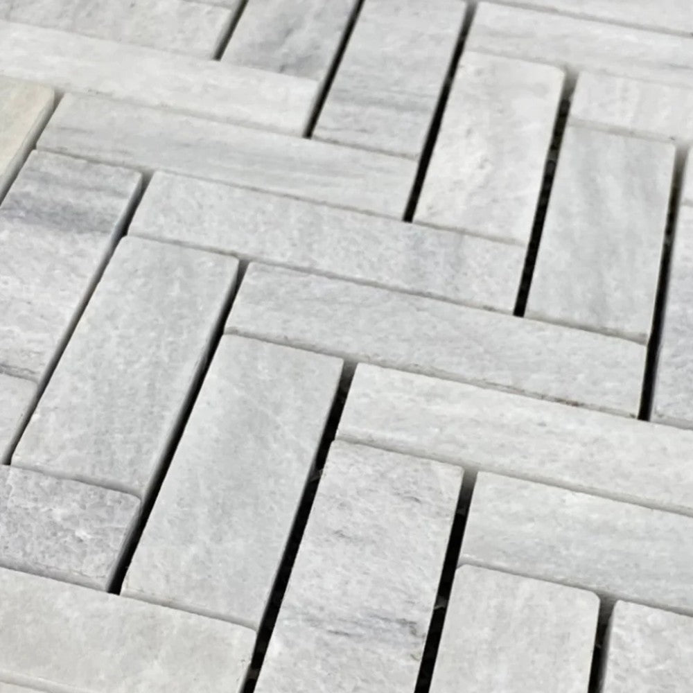 Solto White 1"x3" Herringbone on 12" x 12" Mesh Marble Mosaic Tile