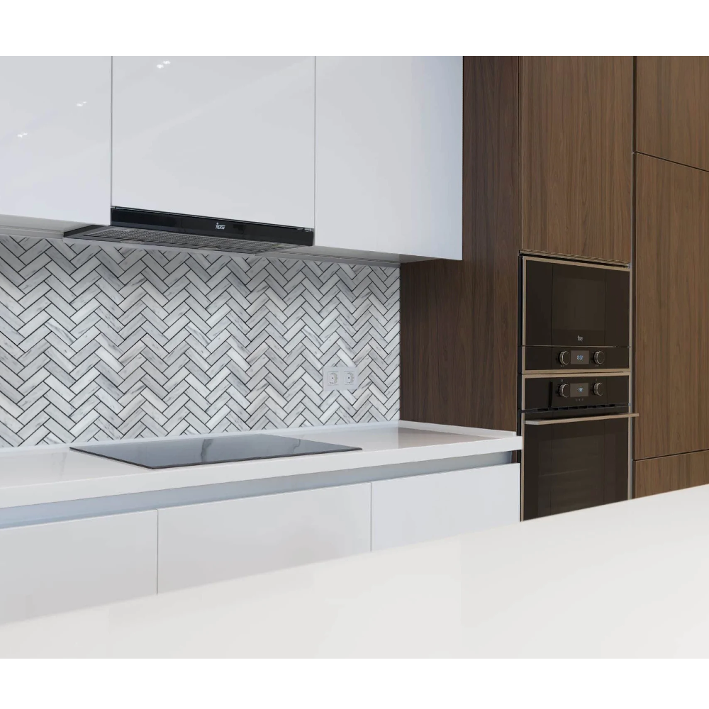 Solto White 1"x3" Herringbone on 12" x 12" Mesh Marble Mosaic Tile
