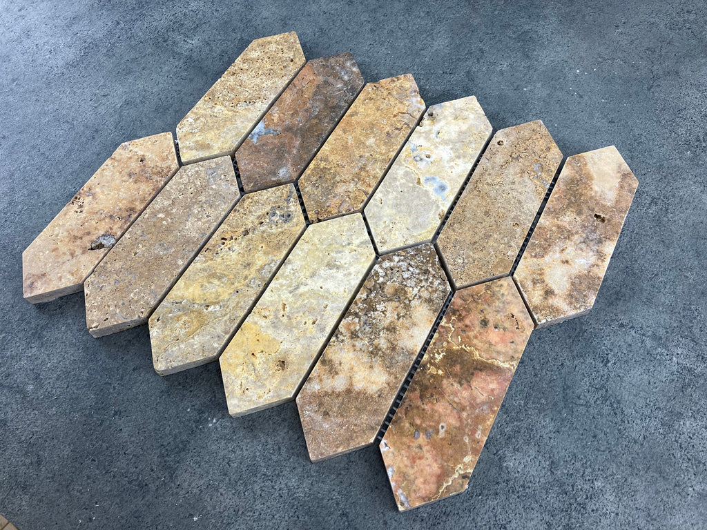 Scabos Travertine Strada Design on 12" x 12" Mesh Mosaic Tile