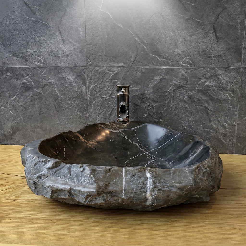 Toros Black Marble Natural Stone Vessel Sink (W)31" (L)23" (H)6"