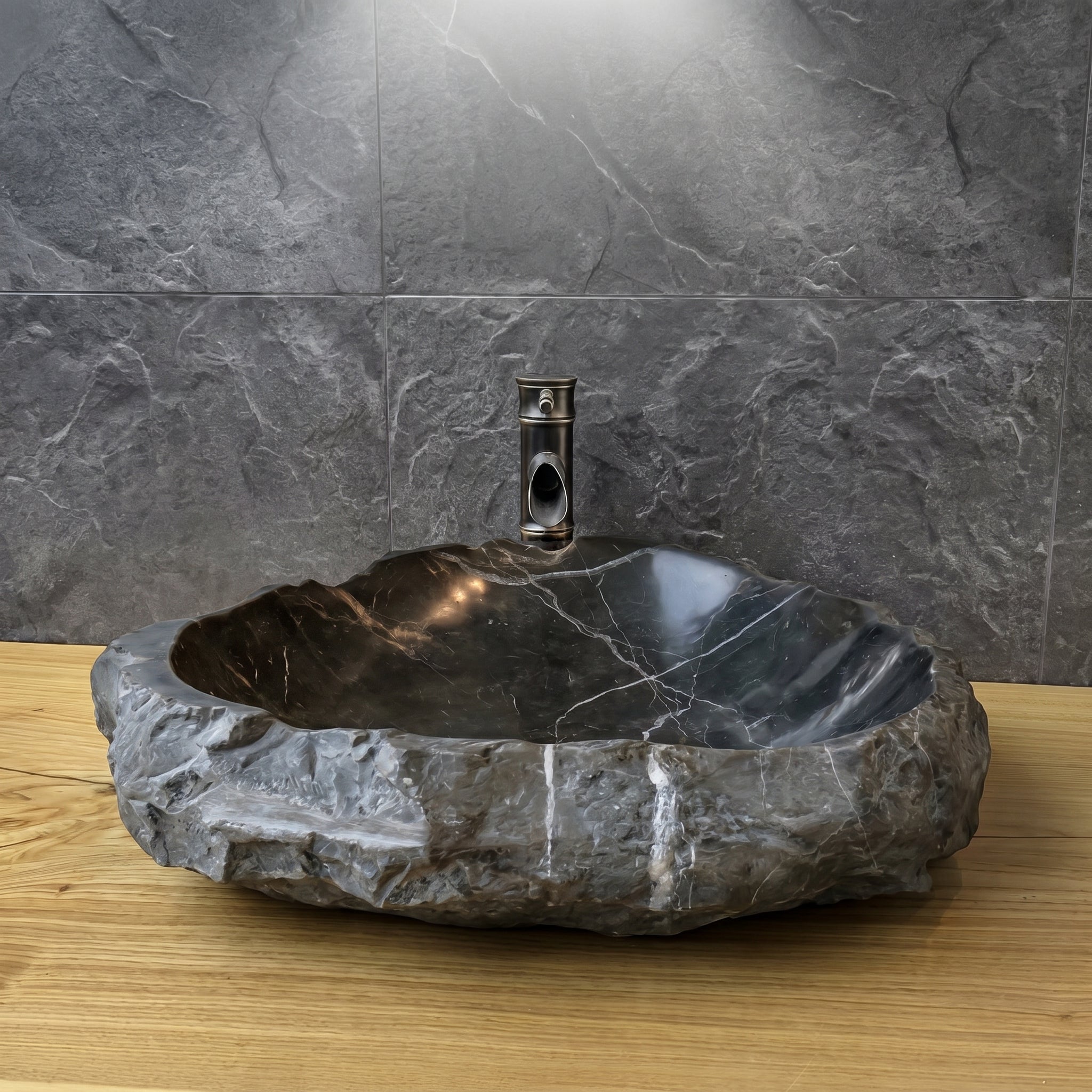 Toros Black Marble Natural Stone Vessel Sink (W)31" (L)23" (H)6"