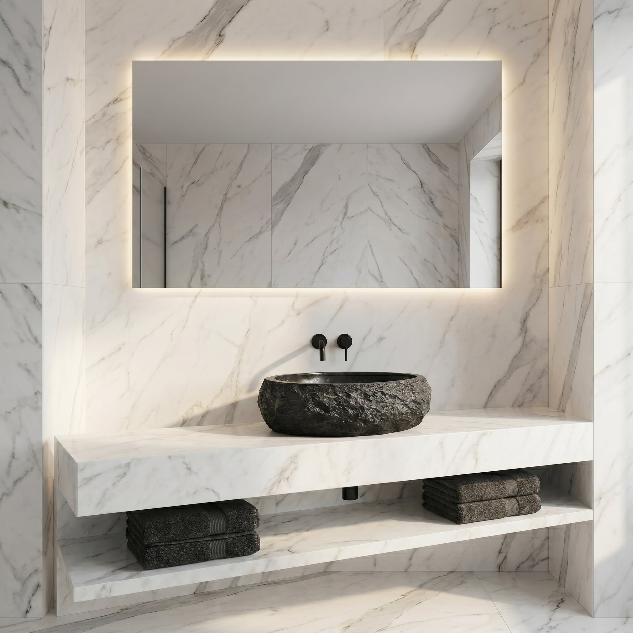 Toros Black Rustic Marble Above Vanity Bathroom Oval Sink (W)14" (L)17" (H)6"