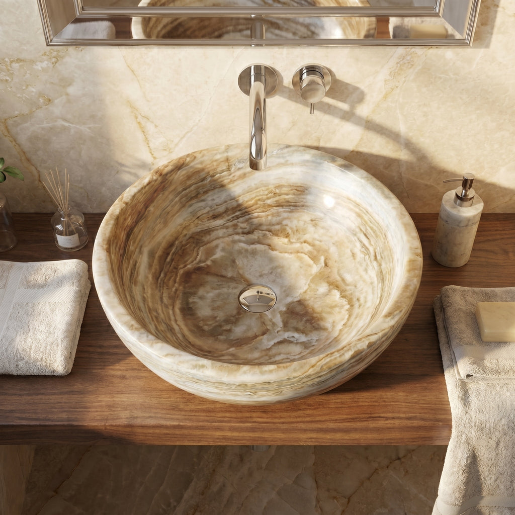 Traonyx Travertine Onyx Natural Stone Vessel Sink (D)16" (H)6"