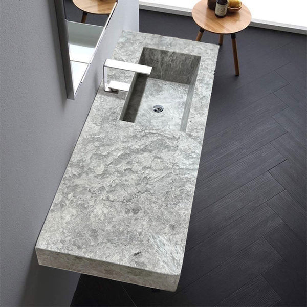 Tundra Gray Marble Wall-mount Vanity Top Sink (W)20" (L)48"