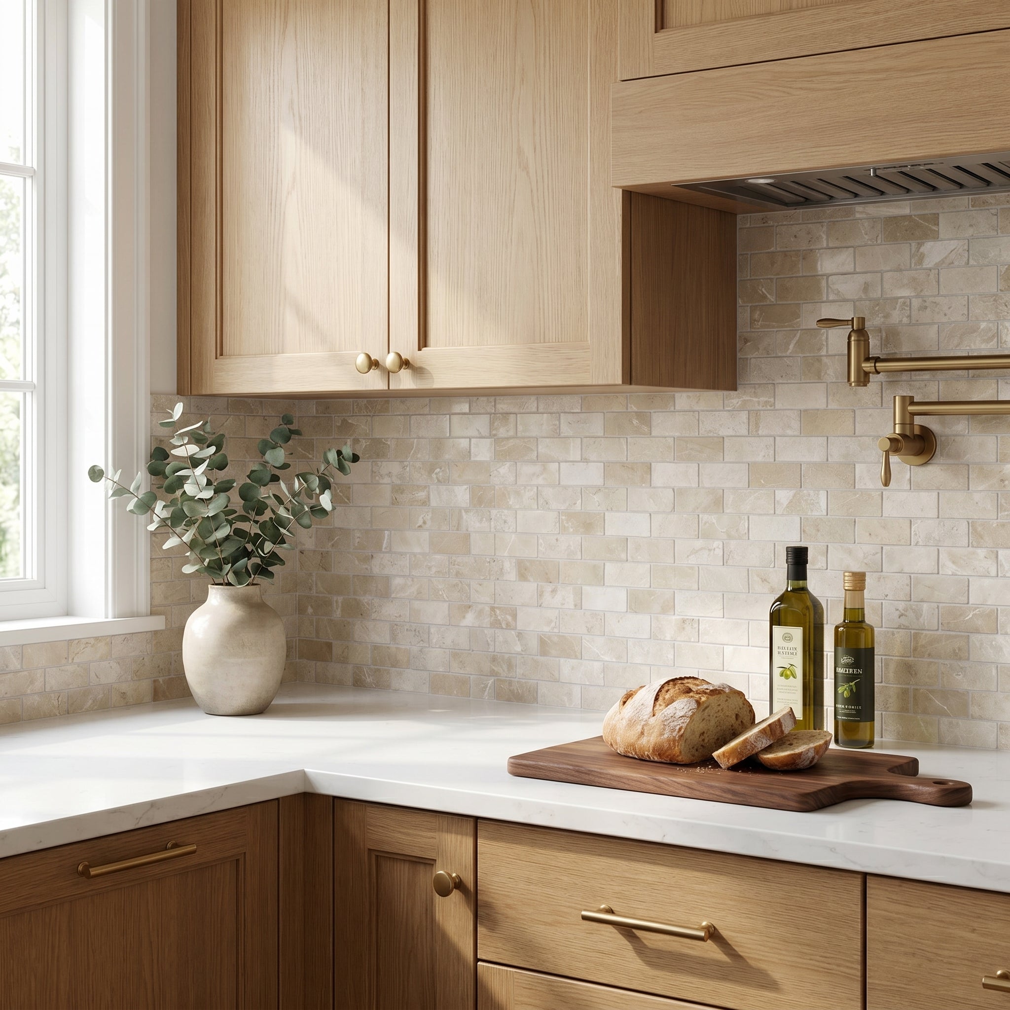 Vanilla Beige Marble 2"x4" Brick Honed on 12" x 12" Mesh Mosaic Tile