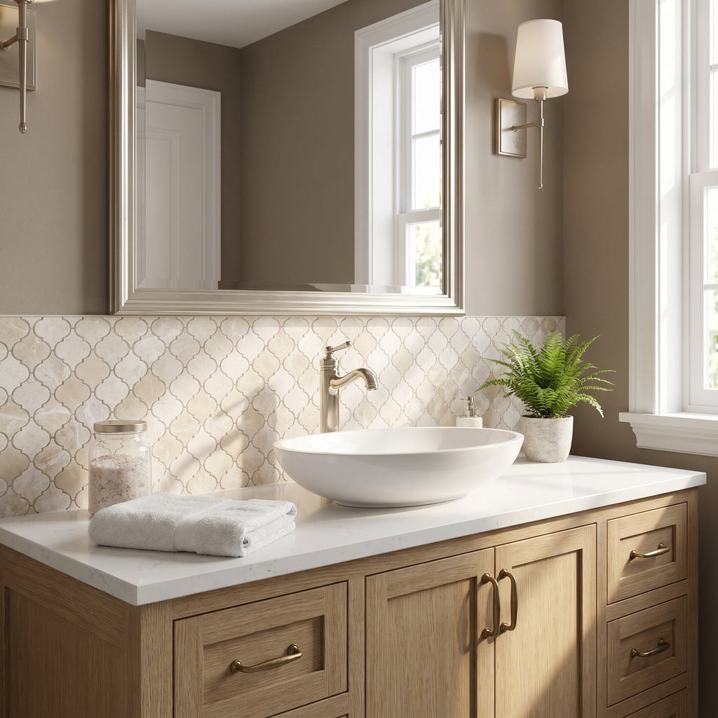 Vanilla Beige Marble Casablanca on 12" x 12" Mesh Mosaic Tile