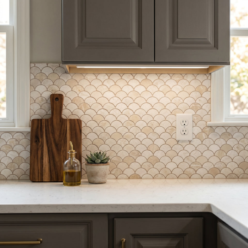Vanilla Beige Marble Laguna on 12" x 12" Mesh Mosaic Tile
