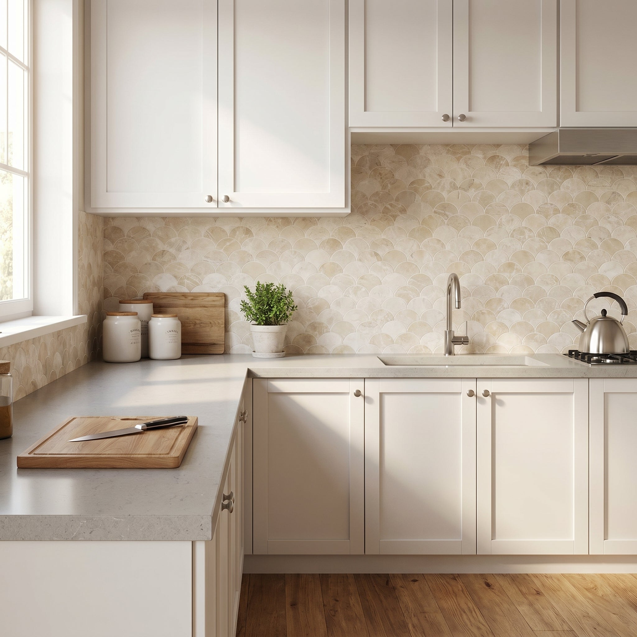 Vanilla Beige Marble Laguna on 12" x 12" Mesh Mosaic Tile