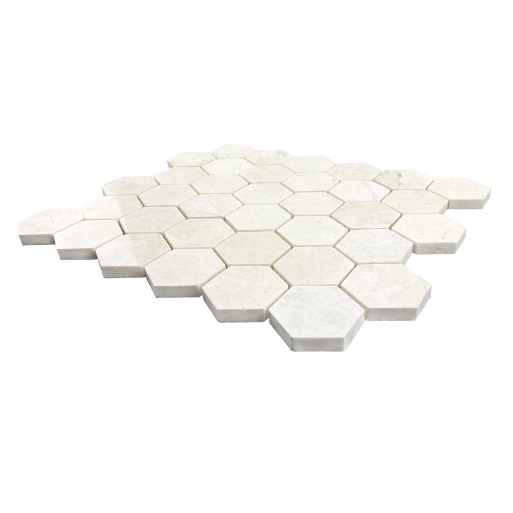 Vanilla Beige Marble 2" Hexagon on 12" x 12" Mesh Mosaic Tile