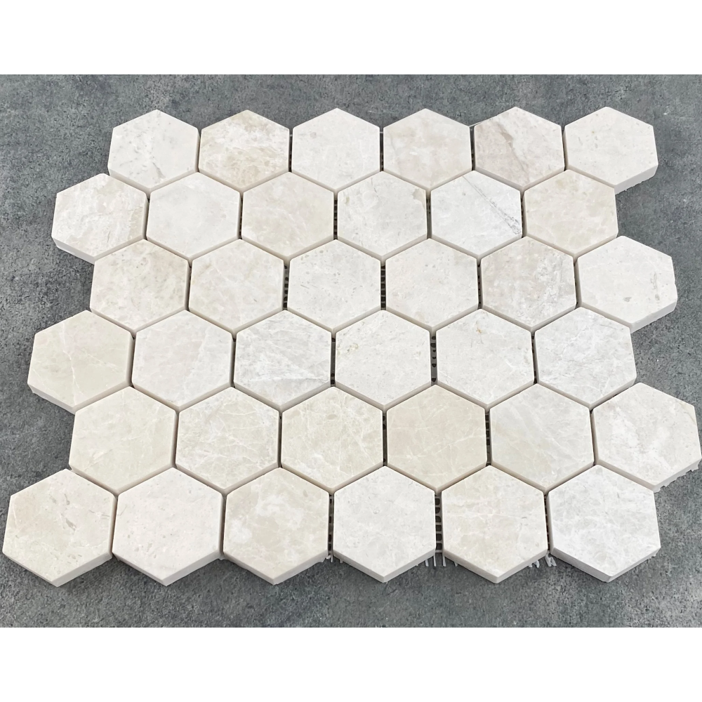 Vanilla Beige Marble 2" Hexagon on 12" x 12" Mesh Mosaic Tile
