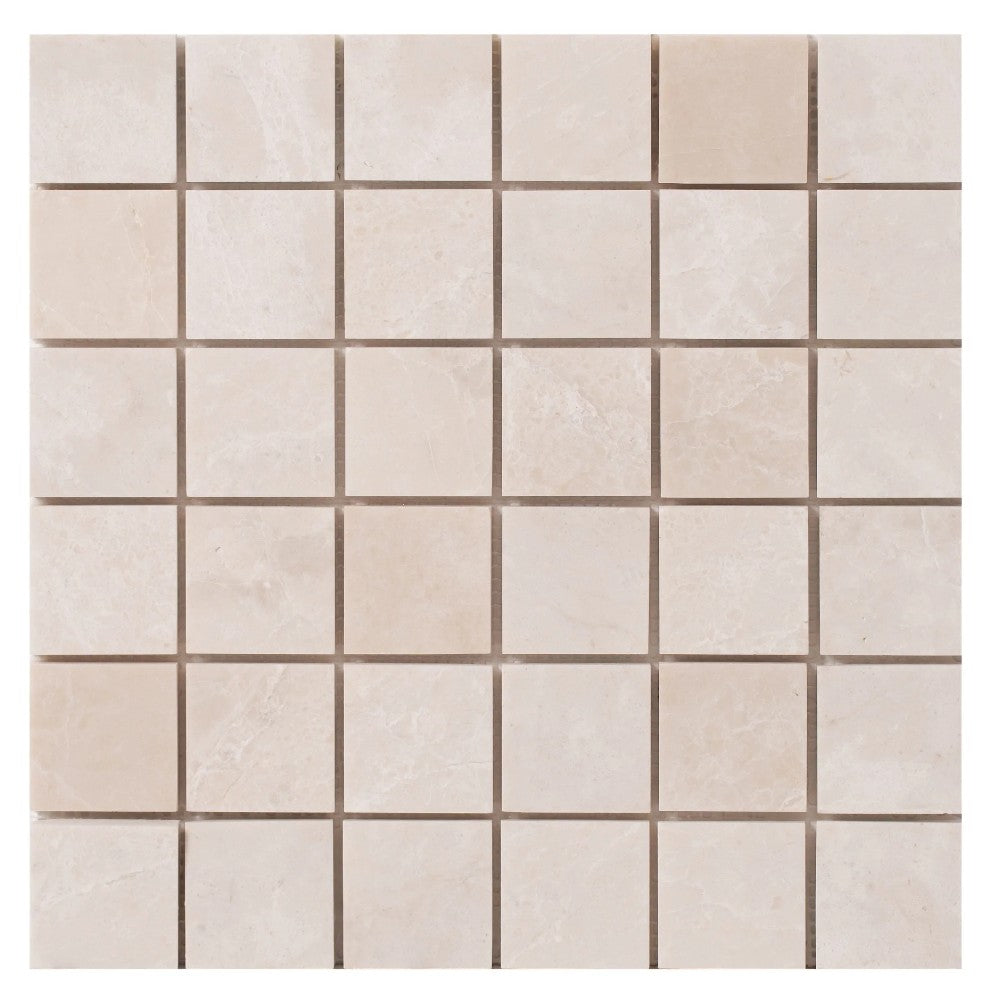 Vanilla Beige Marble 2"x2" Honed on 12" x 12" Mesh Mosaic Tile