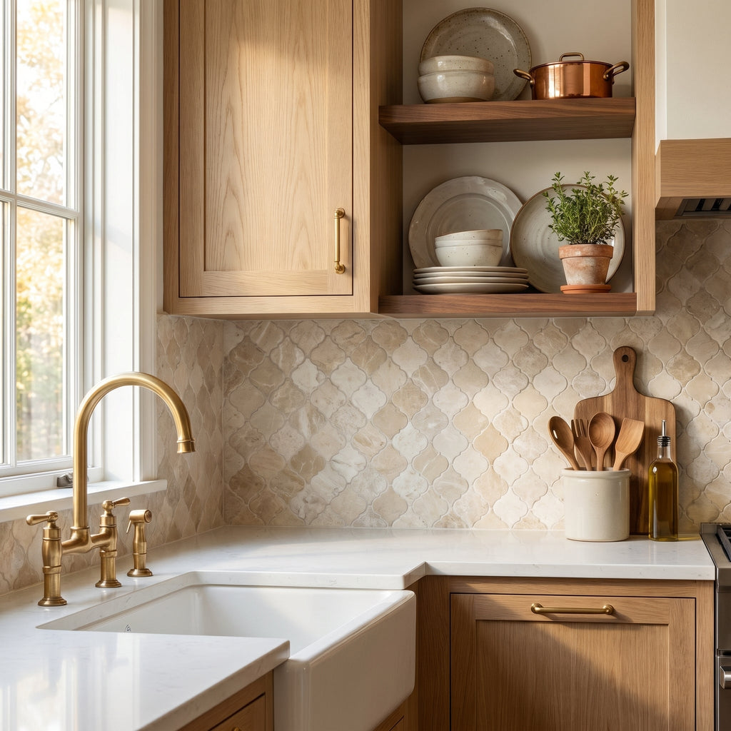 Vanilla Beige Marble Casablanca on 12" x 12" Mesh Mosaic Tile