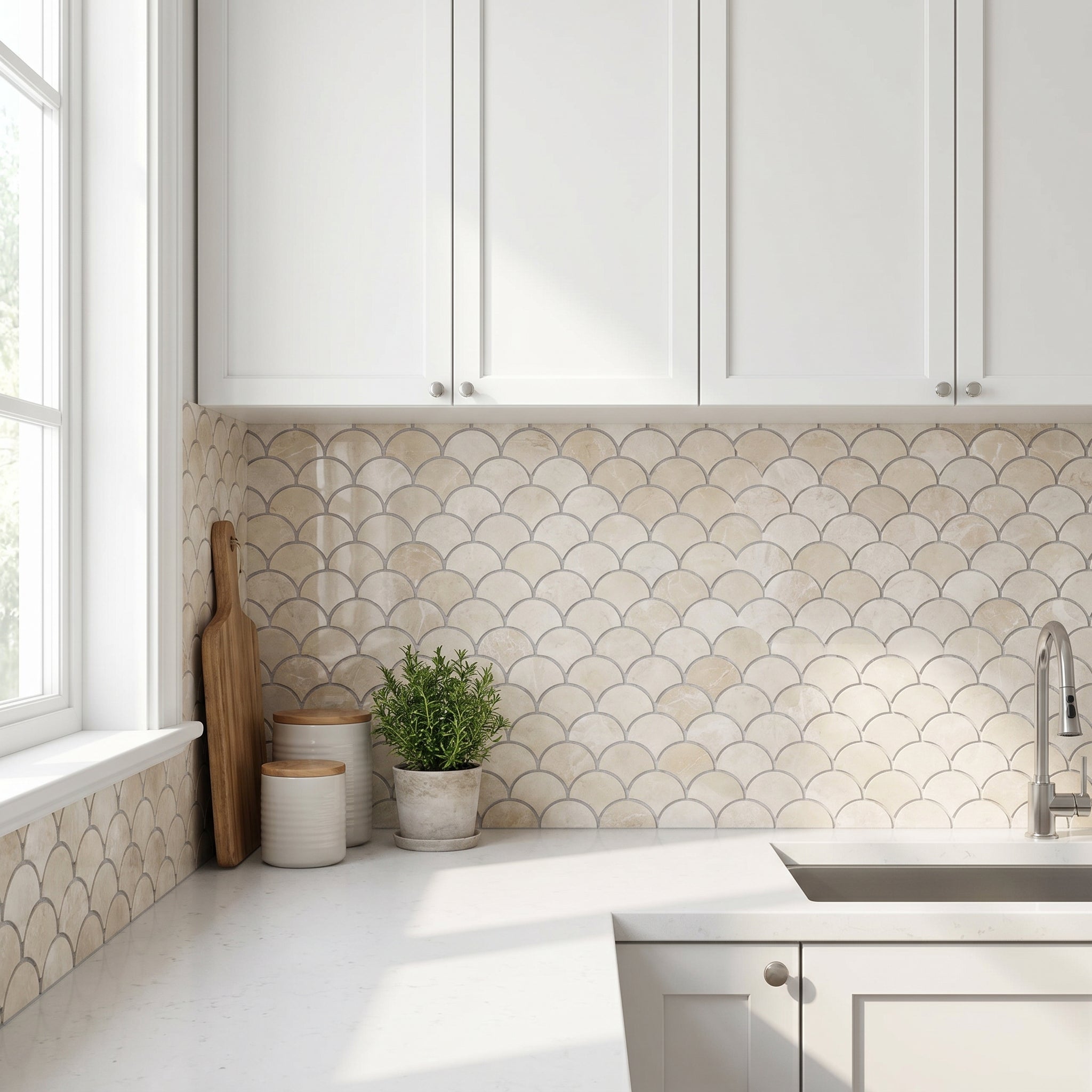 Vanilla Beige Marble Laguna on 12" x 12" Mesh Mosaic Tile