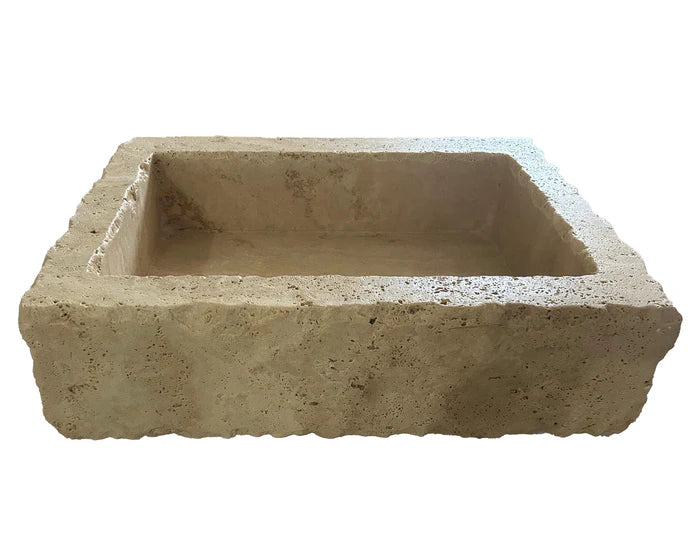 Walnut Travertine Rustic Rectangular Wall-mount Bathroom Sink (W)20" (L)30" (H)8"
